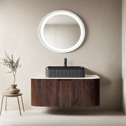 36" Floating Bathroom Vanity with Sink, Wall-Mount Bathroom Cabinet with Balck Rectangular Ceramic Basin and Marble Top, Large Storage Drawer, Soft-Close Design, Dark Walnut