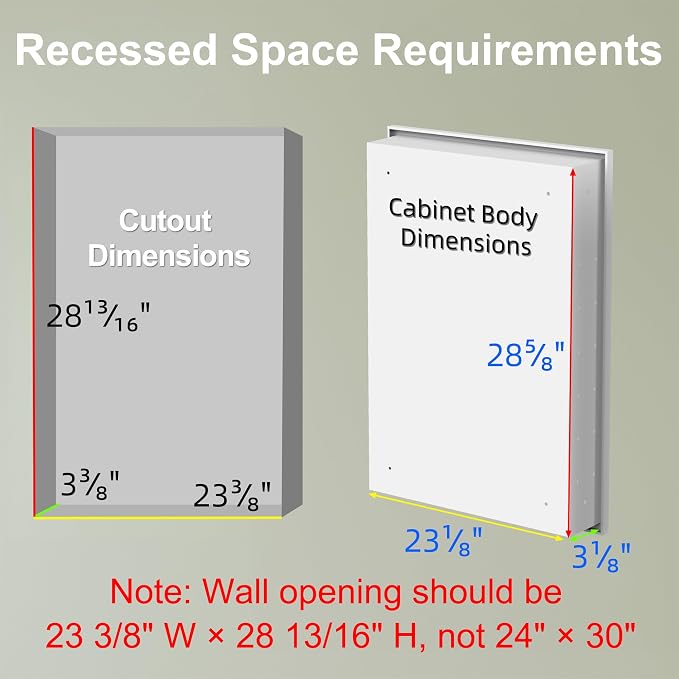 Buruis 24 x 30 Inch Framed Medicine Cabinet Mirror, Recessed/Wall Mounted | Fully Assembled, Fits 23-3/8 x 28-13/16 Inch Rough Opening, Adjustable Glass Shelves, Bathroom Storage Cabinet, White