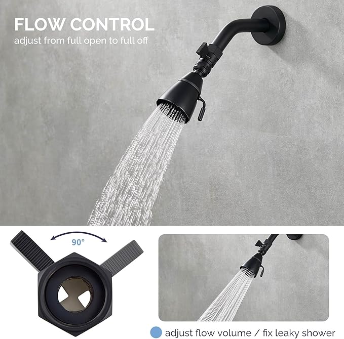 Angle Simple Shower Valve, Water Flow Control Shut Off Valve, Matte Black | Robust Brass Water Restrictor G 1/2, Pressure Reducer for Handheld Shower Head or Bidet Sprayer
