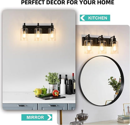 3-Light Bathroom Light Fixtures Modern Black Vanity Lights for Bathroom Lighting Fixtures Over Mirror for Cabinet Mirror Bedroom Hallway