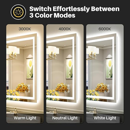 28x32 Inch LED Bathroom Mirror with Lights, Backlit & Front Lit, Anti-Fog Lighted Bathroom Vanity Mirror for Wall, Memory Function, Dimmable, HD Tempered Glass, Shatter-Proof