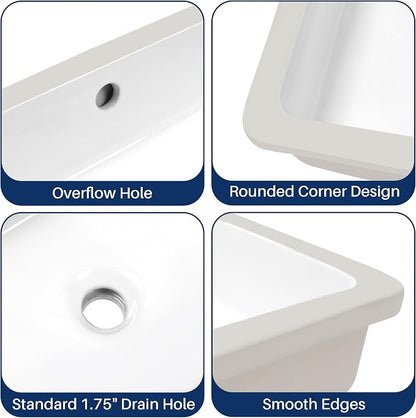 Enbol 17x12 inch Undermount Bathroom Sinks Rectangular White Porcelain Vessel Sink Modern Under Counter Lavatory Basin ECU1510