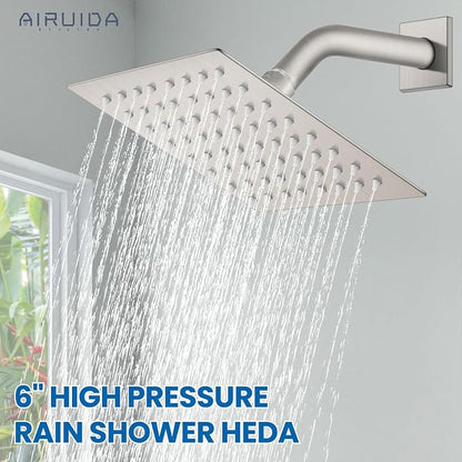 Airuida 6 Inch Shower Faucet Set,Bathtub Faucet Kit,Brushed Nickel | Shower Tub Faucet Set,Male Threads Rough-In Valve,Square Head Shower System