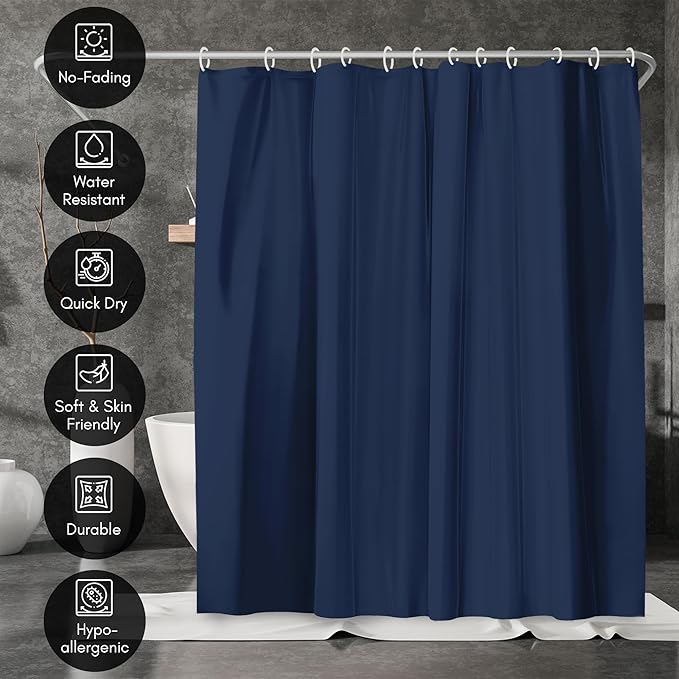 Americanflat 71x74 Solid Blue Shower Curtain - Water-Resistant Long Shower Curtain with Durable Metal Grommets and 12 Hooks - 100% Polyester
