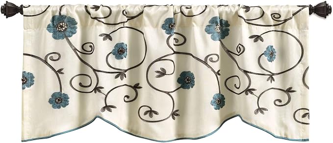 Lush Decor Royal Garden Valance Floral Window Kitchen Curtain (Single), 42”W x 18"L, Blue