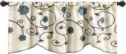Lush Decor Royal Garden Valance Floral Window Kitchen Curtain (Single), 42”W x 18"L, Blue