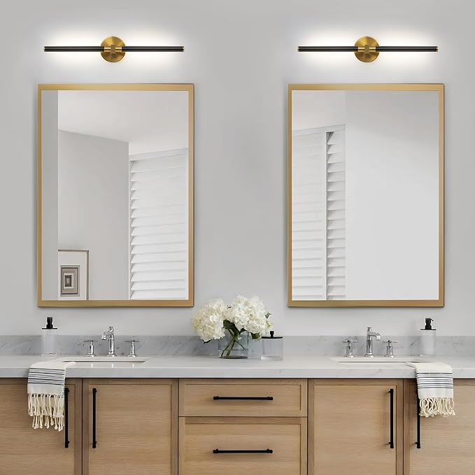 2026 Upgrade Vanity Lights, 24", Black and Gold Bathroom Light Fixture | 18W Brighter, 4000K, 360° Rotatable, CRI 90+, Brushed Gold Bathroom Vanity Light, LED Bathroom Lighting Fixtures over Mirror