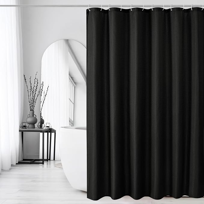 Extra Long 230GSM Black Shower Curtain, 72 x 84 | 230GSM Tall Fabric Shower Curtain for Bathroom, Water Repellent, Machine Washable