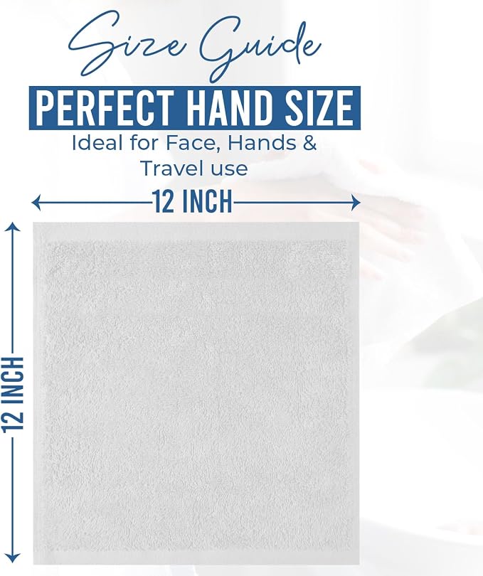 DAN RIVER 12 Pack Cotton Wash Cloths Set for Showering [12x12] White | Lighter Weight, Quick to Dry, Super Soft & Absorbent Face Towels, Hotel Quality, Perfect for Bathroom, Gym, Spa