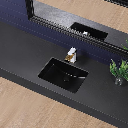 Undermount Bathroom Sink 18x13 Inch Small Bathroom Sink Black Porcelain Ceramic Bathroom Under Counter Lavatory Vanity Sink Basin Rectangular Undermount Sinks with Overflow