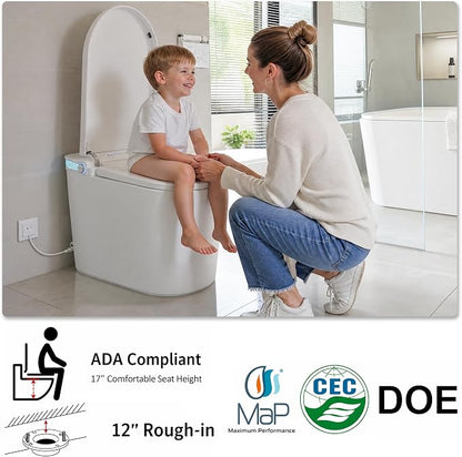 TOTTE Smart Toilet with Bidet Built-in, Auto Open/Close Lid, Auto Power 1000g MaP Flush, 1.28 GPF, One Piece Elongated Toilet with Instant Warm Water & Warm Air Dryer, Built-in Aroma