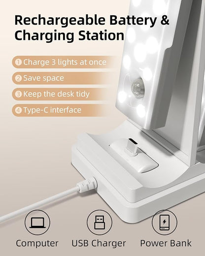 EZVALO 3-Pack Under Cabinet Lighting with Charging Station, 1800mAh Rechargeable Wireless Motion Sensor Lights, 3 Color Temps, Dimmable, Timer, Magnetic, with Remote Control for Kitchen, Closet