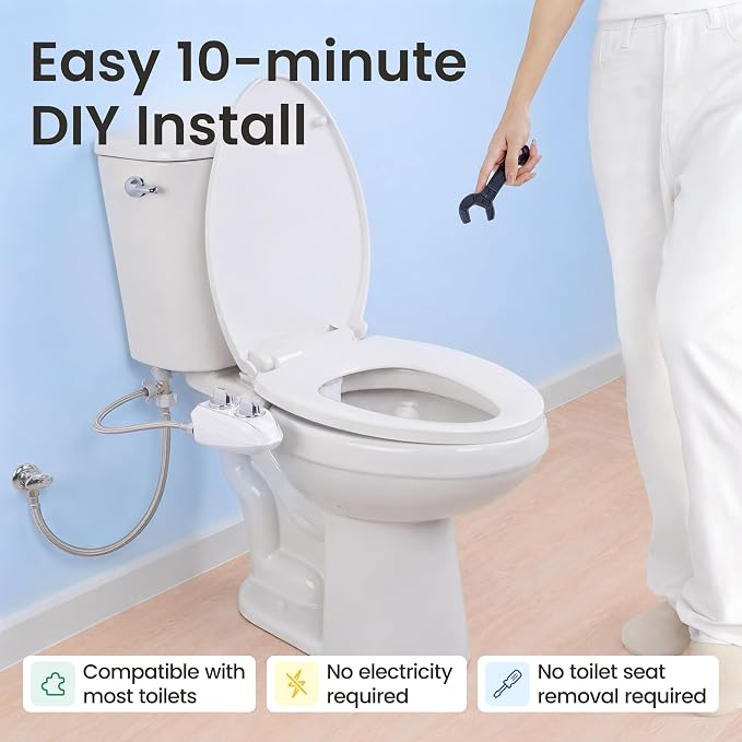 LUXE Bidet NEO 185 PLUS - Patented Bidet Attachment for Toilet, Rose Gold | Non-Electric, Dual Nozzle, Slide-In Install, 360° Self-Clean, EZ-Lift to Clean, Feminine & Rear Wash