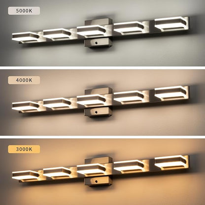 mirrea 32" 5 Light 3CCT LED Brushed Nickel Bathroom Vanity Light Fixture | Over Mirror,Bathroom Lighting,3000K/4000K/5000K ,Dimmable,Rust-resistant,Moisture-resistant,Acrylic shade,Wall Mount