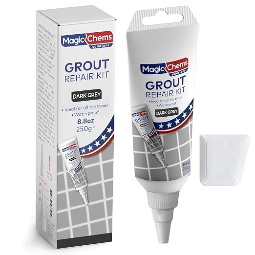 Tile Grout Repair, Dark Grey 8.8 oz/250gr. Fast Drying Grout Repair Kit, Grout Filler Tube Repair Kit, Tile Grout Paint, Grout Sealer Restore and Renew Bathroom Floor, Tile Gaps, Joints, Lines