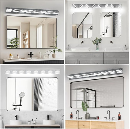IZORRO LED Modern Bathroom Lights Fixtures(8-Light,Dimmable),Chrome Acrylic Wall Lighting,Vanity Lights for Bathroom Over Mirror - 6000k 46In （No Assembly Required）