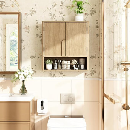 RUSTOWN Wall Mounted Bathroom Cabinets with Rounded Edges & Curved Handles | Adjustable Shelf, 3-Tier Over The Toilet Storage Cabinets, Modern Medicine Cabinet for Laundry Kitchen Living Room