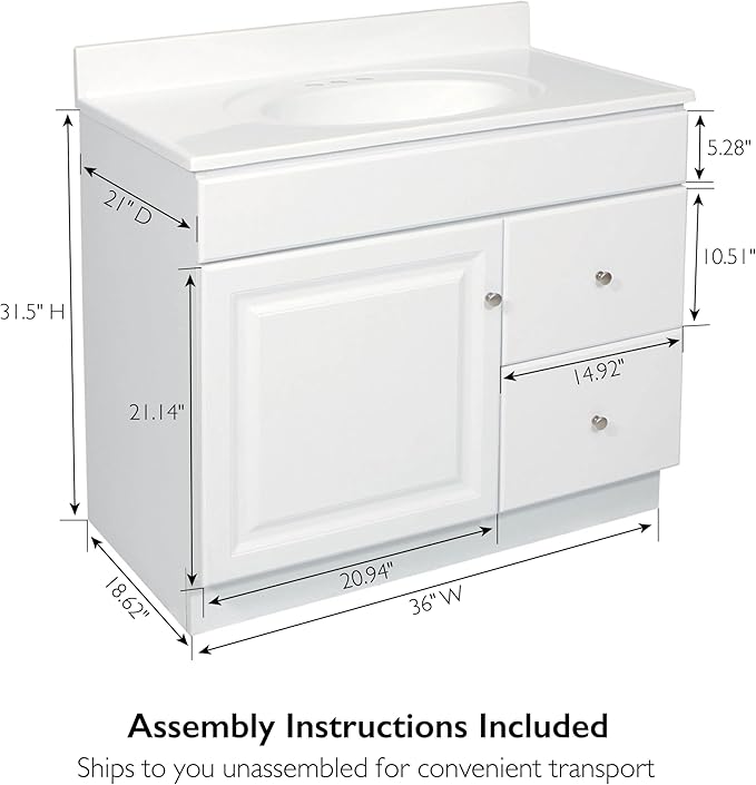 Design House Wyndham 36-Inch Bathroom Vanity Cabinet, Ready to Assemble, White, 597229