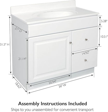 Design House Wyndham 36-Inch Bathroom Vanity Cabinet, Ready to Assemble, White, 597229