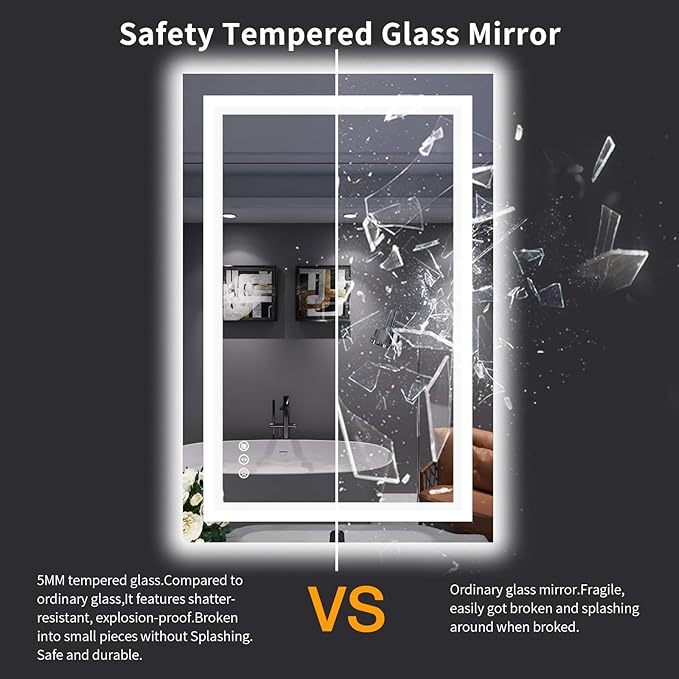 LOAAO 24"X36" LED Bathroom Mirror with Lights, UL Listed | Anti-Fog, Dimmable, 3 Color Temperature, Backlit + Front Lit, Memory Function, Tempered Glass