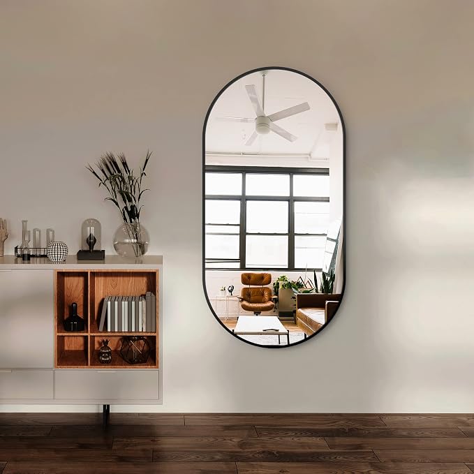 48x24 Black Oval Bathroom Mirror for Over Sink, Aluminum Frame | HD Reflection No Distortion, Aluminum Frame, Mounting Hardware for Vertical or Horizontal Mount