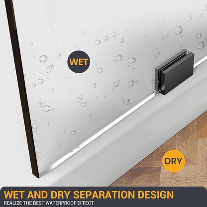 Shower Glass Panel 22.5" W×78.75" H, 3/8"(10mm) Thick Clear Tempered Glass Panel with Clamps, Fixed Frameless Waterproof Shower Screen, Matte Black