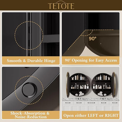 TETOTE Gold Medicine Cabinet with Mirror Round Medicine Cabinets Mirror for Bathroom 28 x 28 Adjustable Shelves Modern Bathroom Organizer with Shelves Wall Mounted