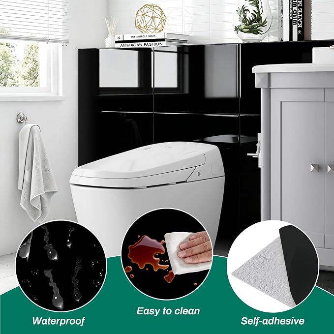 12pcs Black Marble Peel and Stick Tiles 11.8" x 11.8" Waterproof Heat Resistant Self Adhesive Removable PVC Foam Wall Panels for Kitchen Backsplash, Bathroom, Laundry (Not Real Tile, Not for Floor)