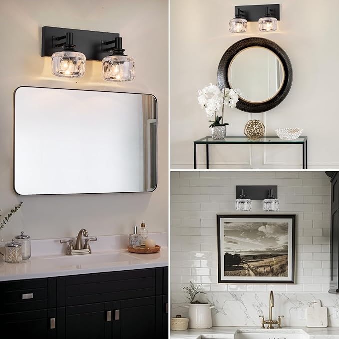 Farmhouse Vanity Light Fixtures 2-Light Bathroom Vanity Light Black Vanity Lights for Bathroom(13.3inches in Length)