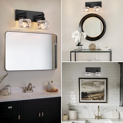 Farmhouse Vanity Light Fixtures 2-Light Bathroom Vanity Light Black Vanity Lights for Bathroom(13.3inches in Length)