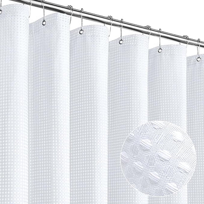 MitoVilla White Modern Waffle Shower Curtain, Heavyweight Fabric Shower Curtains for Hotel Neutral Bathroom Decor, Luxury Waffle Weave Cloth, Waterproof & Wrinkle Resistant, 72 x 72