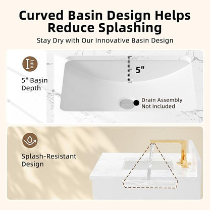 YESHOMY 30" Bathroom Vanity with Sink, Marble-Look Countertop, White | Freestanding Storage Cabinet with Ceramic Basin, Tilt-Out Drawer and Additional Drawers for Bathroom