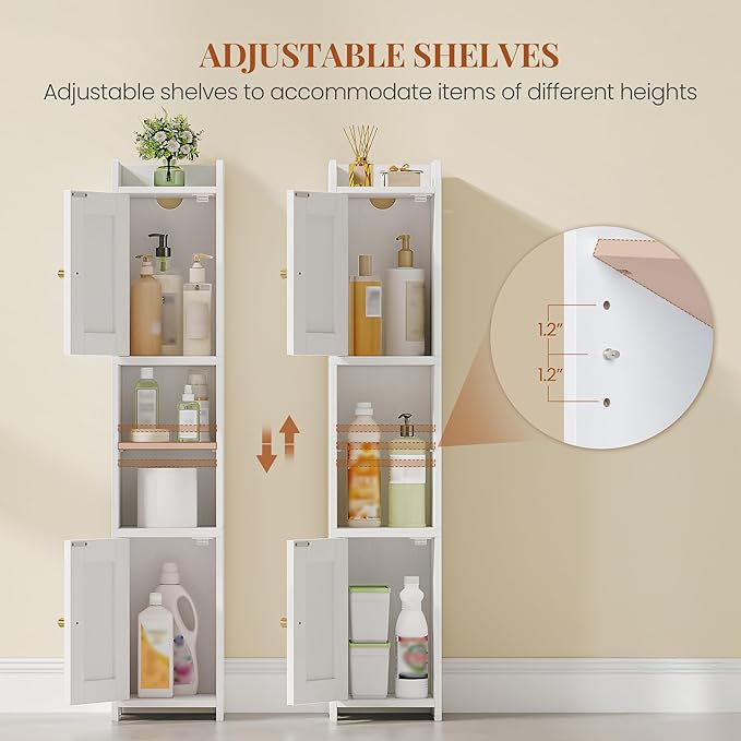 Slim Bathroom Storage Cabinet, Narrow Cabinet with 2 Doors, Small Bathroom Organizers and Storage, Laundry Room Organization for Small Space, Kitchen, Living Room, White 022413X
