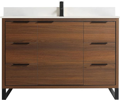 Opulence Collection 48 in. W x 20 in. D x 33 in. H Bathroom Vanity in Walnut Ebony with White Carrara Sintered Stone Sink - Black Hardware
