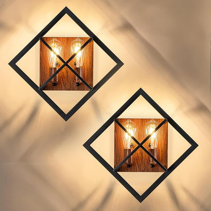 Farmhouse Wall Sconce, Black Wood, 2-Pack | Rustic Indoor Wall Light, 17.8 Inch, E26 Base, Hardwired, for Stairway, Living Room, Bedroom, Bathroom