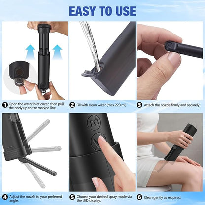 Portable Bidet for Travel, Rechargeable Travel Bidet with LED Display | 3 Water Flow Modes, 180° Adjustable Nozzle, IPX7 Waterproof, USB-C Personal Hygiene Device for Women, Men & Babies