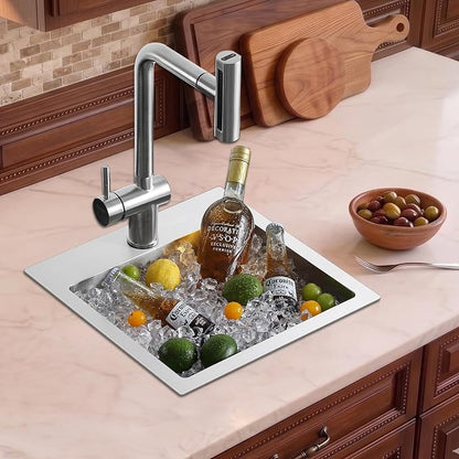 15 x 15 inch Bar Sink | Drop-in, R10 Tight Radius,304 Stainless Steel, Topmount Kitchen Sink Single Bowl, Brushed