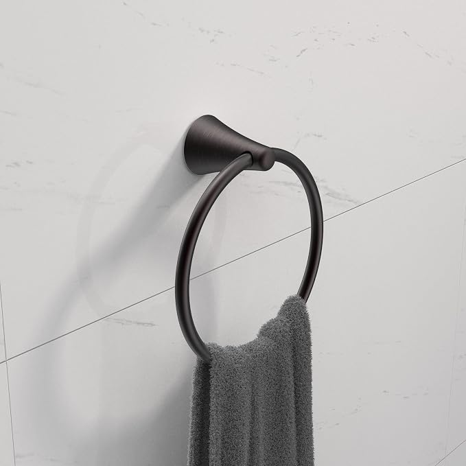 PIERCETON Collection, 5-Piece Bathroom Hardware Accessories Set, Towel Ring, Adjustable Expandable Towel Bar, Two Towel and Robe Hook, Toilet Paper Holder, Wall Mounted, Venetian Bronze