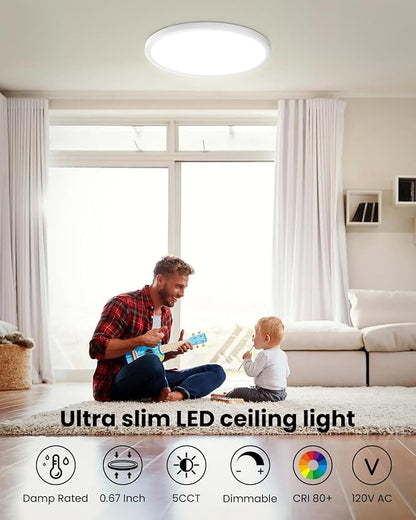 Flush Mount LED Ceiling Light - 9 Inch 18W, 0.67 Inch Super Slim Round LED Ceiling Lamps, Dimmable Low Profile Light Fixture for Laundry, Utility Room, 9 Inch 4Pack Black