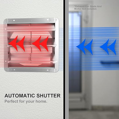 Simple Deluxe 14-Inch Square Aluminum Automatic Gravity Shutter Louver Vent, Silver
