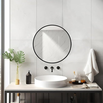 18 inch Round Mirror, Small Circle Mirror, Matte Black Metal Frame | Durable, Rust-resistant, No Distortion Mirror, Easy Installation, Suitable for Vanity, Nursery, Bedroom, Bathroom