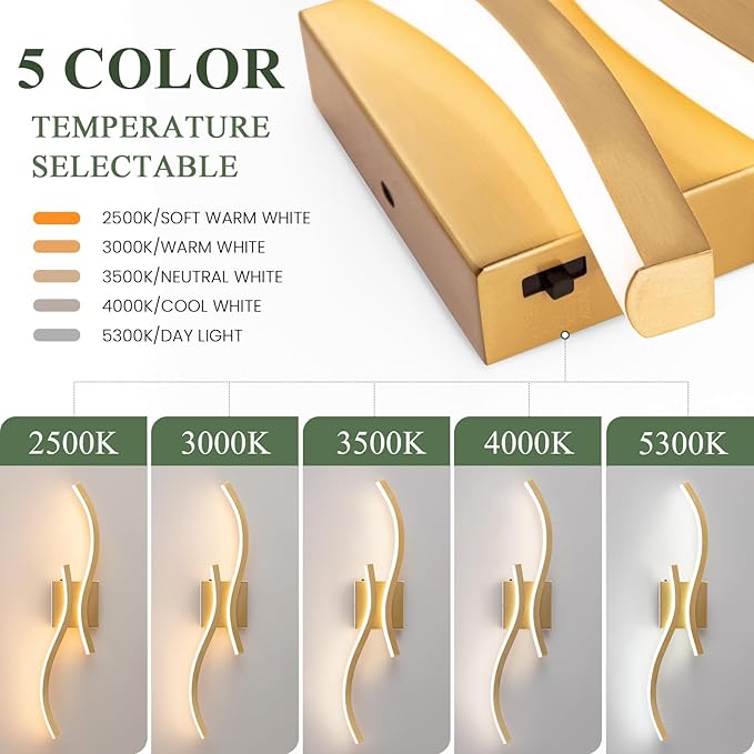 Bathroom Vanity Light Fixture, 26W 5CCT Dimmable Modern Led Bathroom Light Fixtures Over Mirror, LED Vanity Lighting Bar for Bathrooms (Gold, 24inch)