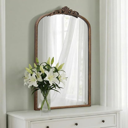 Micasso Bathroom Mirror for Over Sink: 19"x31" Bronze Vintage Arched Mirror | Traditional Ornate Baroque Decorative Antique Wall Mirror for Bedroom/Entryway/Hallway/Dresser/Vanity/Mantel/Nightstand