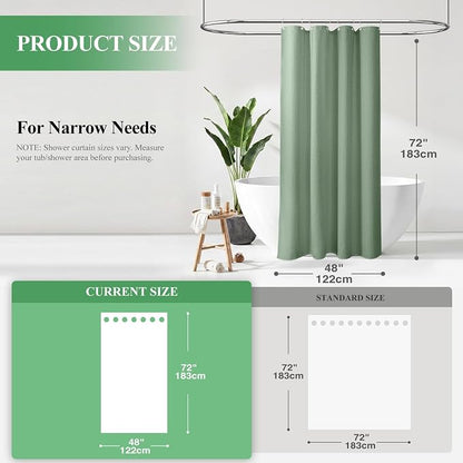Stall Waffle Shower Curtain 256 GSM Heavy Fabric 48x72 Sage Green | 48 Inch Wide, Thick Cloth, Weighted Hem, Water Repellent, Hotel Luxury Polyester Shower Curtain Set for Bathroom 8 Hooks