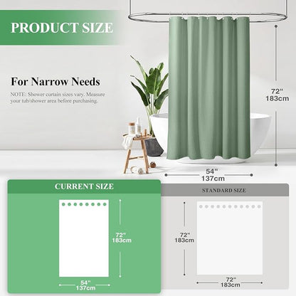 Stall Waffle Shower Curtain 256 GSM Heavy Fabric 54x72 Sage Green | 54 Inch Wide, Thick Cloth, Weighted Hem, Water Repellent, Hotel Luxury Polyester Shower Curtain Set for Bathroom 10 Hooks