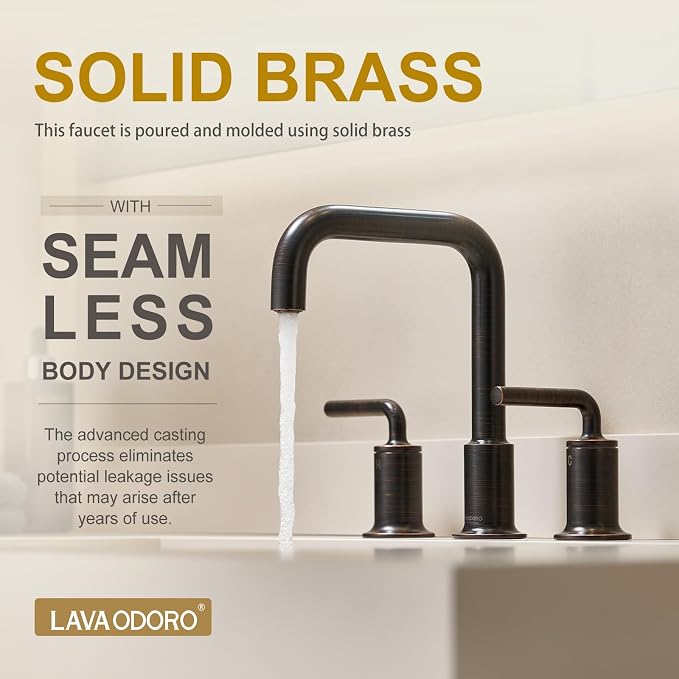 Oil Rubbed Bronze Bathroom Faucet, Solid Brass Bathroom Faucet | 8 Inch Widespread Bathroom 3 Hole Faucet for Sink, 2 Handle Bronze Bath Faucet with Pop Up Drain Supply Line, BF503-ORB