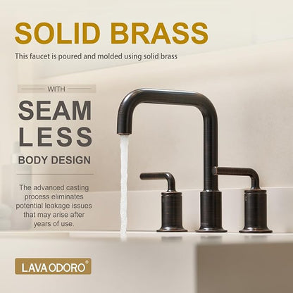 Oil Rubbed Bronze Bathroom Faucet, Solid Brass Bathroom Faucet | 8 Inch Widespread Bathroom 3 Hole Faucet for Sink, 2 Handle Bronze Bath Faucet with Pop Up Drain Supply Line, BF503-ORB