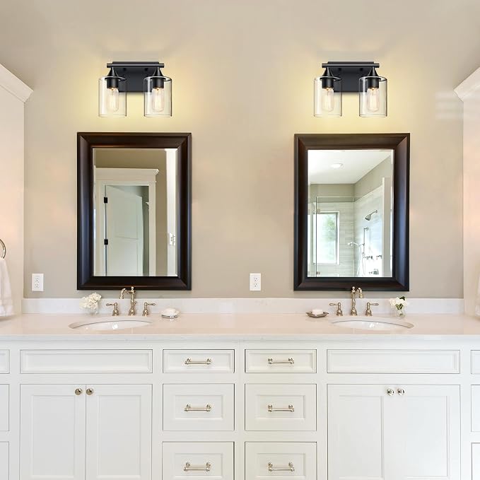 Vanity Lighting Fixtures,2-Light Bathroom Lights Over Mirror,Modern Sconces Wall Lighting with Clear Glass Shade,Light Fixture for Bathroom Bedroom Living Room Vanity Table Hallway