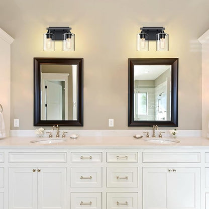 Vanity Lighting Fixtures,2-Light Bathroom Lights Over Mirror,Modern Sconces Wall Lighting with Clear Glass Shade,Light Fixture for Bathroom Bedroom Living Room Vanity Table Hallway