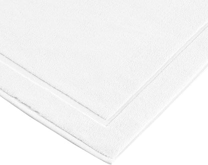 Hawmam Linen White Bath Mats, 21 x 34 inches, Pack of 2-100% Ring Spun Cotton,[Not a Bathroom Rug] Banded Design, Highly Absorbent, Machine Washable for Bathroom Floor Towel